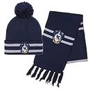 HARRY POTTER Hat and Scarf, Winter Set for Kids and Teenagers, Hogwarts Hat and Scarf, Gryffindor, Slytherin, Ravenclaw and Hufflepuff, Winter Accessories, Blue