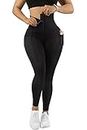 MOOSLOVER Women Corset High Waisted Leggings with Pockets Tummy Control Body Shaper Yoga Pants, #1 Black-871, L
