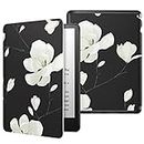 MoKo Case for 6.8" Kindle Paperwhite (11th Generation-2021) and Kindle Paperwhite Signature Edition, Light Shell Cover with Auto Wake/Sleep for Kindle Paperwhite 2021 E-Reader, Black & White Magnolia