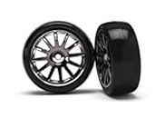 Slick Tires & 12 Spoke Blk Wheels, Assm/Glued 2pc by Traxxas
