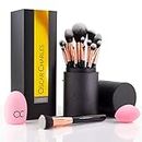Oscar Charles 17 Piece Professional Makeup Brush Set: Make up brushes with Case, Beauty Blender, Brush Cleaner, Product Guide and Gift Box