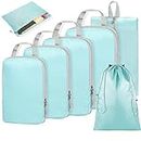 Compression Packing Cubes Travel Packing Organisers Set of 7 Travel Packing Cubes Set Travel Accessories Storage Bags Clothing Sorting Packages Expandable Travel Bags for Luggage Suitcase-Skyblue