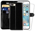 MONASAY Wallet Case for iPhone 7 Plus Wallet Case/iPhone 8 Plus,5.5 -inch [Glass Screen Protector Included] Flip Folio Leather Cell Phone Cover with Credit Card Holder for Apple 7 Plus/8 Plus,Black