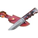 Titan International Knives TD-710 Hunting Fixed Blade Knives 5in High Carbon Damascus Steel Straight Edge Buck Engraved Walnut Scales Handle TD-710
