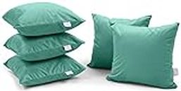 MY ARMOR Microfiber Square Pillow Cushion for Sofa & Bed | Soft, Fluffy for Comfort & Back Support | Washable & Hypoallergenic | Premium Velvet Outer Cover with Zip | AQUA GREEN, Pack of 5 [16" x 16"]