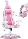 Gaming Chair, Pink Bunny Gaming Chair Cute Kawaii Gamer Chair for Girl Ergonomic Computer Gaming Chair with Lumbar Support PU Leather High Back Racing Gaming Chairs with USB Headset