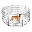 RvPaws Foldable Metal Pet Dog Exercise Fence Pen with Gate, Foldable Metal Dog Fence, Indoor/Outdoor Enclosure with Gate for Dogs, Color Silver Black, 6 Panel (30 Inch Play Pen)