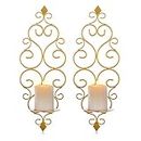 Sziqiqi Iron Wall Candle Sconce Holder Set of 2 Hanging Wall Mounted Pillar Candle Sconces Holder, Wall Sconces Decor for Bedroom Dining Room Living Room Bathroom, Gold