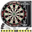 Viper League Pro Regulation Bristle Steel Tip Dartboard Starter Set with Staple-Free Bullseye, Galvanized Metal Radial Spider Wire; High-Grade Compressed Sisal Board with Rotating Number Ring for Extending Life, Includes Chalk Cricket Scoreboard and Steel Tip Darts