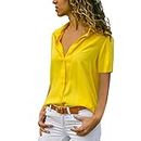 Kekebest Dresses for Women, 2019 Summer Casual Short Sleeve Deep V Neck Button Down Chiffon Solid Plain T-Shirt Blouse Top, for Special Occasion Yellow