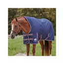 SmartPak Deluxe Stocky Fit High Neck Turnout Sheet with Earth Friendly Fabric - 74 - Lite (0g) - Navy w/ Merlot & Silver Trim & Silver Piping - Smartpak