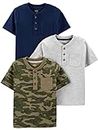Simple Joys by Carter's Boys' Short-Sleeve Shirts, Pack of 3, Green Camo/Grey Heather/Navy, 7