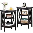 VECELO Nightstands X-Design Side End Table Night Stand with Storage Shelf for Bedroom,Living Room,Set of 2 (Black A2)