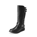DREAM PAIRS Girls Black Buckle Knee High Riding Winter Fashion Boots Size 1 Little Kid Luckid-03