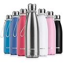 Koodee 17 oz Stainless Steel Double Wall Vacuum Insulated Sports Water Bottle, BPA Free (17 OZ, Stainless Steel)