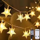 Minetom Star String Lights Plug in - 33 ft 100 LED Star Fairy String Lights with Remote and Timer, Waterproof for Bedroom Porch Wedding Party Patio Garden Tent Indoor Outdoor Décor, Warm White