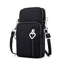 Oxford Cell Phone Purse Wallet Pouch Mini Crossbody Shoulder Bag Zip Handbag with Card Pocket, Black, Small