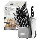 McCook MC25A Kitchen Knife Sets,15 Pieces German Stainless Steel Knife Block Set with Built-in Sharpener