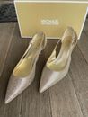 Michael Kors Lorene Pump Silver Sand Glitter Sling Back Women's Dress Shoes 9M