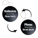 HiNeon Metal Please Do Not Disturb, Welcome Flip Sign for Therapy - Elegant Black & White Design for Spa, Hotels, and Bedrooms - In-Session Privacy & Guest Entry - 10in Circle, Cute Sign, 1 pc