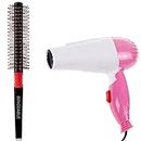Bingeable Round Hair Brush (Colors may Vary) with Foldable Two Speed Hair Dryer
