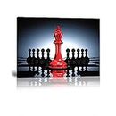 Pankila King Chess Wall Art Black and Red Canvas Wall Decor King and Knight Pictures Print Poster Stretched Framed Artwork for Classroom Game Room Office Living Room Bedroom (18 x 24 inch)