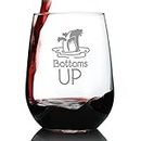Bottoms Up - Stemless Wine Glass - Funny Duck Themed Gifts - Lake House Decor for Women and Men - Large 17 Oz Glasses