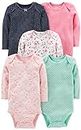 Simple Joys by Carter's Baby Girls' 5-Pack Long-Sleeve Bodysuit, Pink/Navy/Mint, 3-6 Months