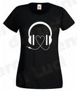 WOMEN'S HEART CABLE HEADPHONES MUSIC DJ T-SHIRT LOVE MUSIC HEADPHONES T-SHIRT