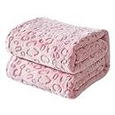 FY Fiber House Flannel Fleece Leopard Print Throw Blanket, Super Soft Lightweight Fluffy Throw for Couch, 60"X80", Pink