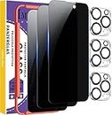 IMBZBK [3+3 Pack] for Apple iPhone 14 Pro Max Privacy Screen Protector Tempered Glass Accessories 3 Pack 9H Anti Spy Privacy Screen for iPhone 14 Pro Max 3 Pack Camera Lens Protector Case Friendly