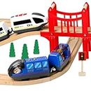 EVERGD Battery Powered Magnetic motorized toy train Set, Locomotive Train Toy for Toddlers Compatible with Most Major Brand Railway Tracks (Blue)
