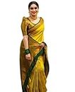 C J Enterprise Women's Pure Soft Kanjivaram Silk Saree for Wedding Kanchipuram Pattu Sarees Banarasi Cotton Latest Sari With Blouse Piece Party Design Wear ladies new sadi 2023 2024 (DevRatnaa Yellow)