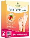 PLANTIFIQUE Foot Peel Mask - Peeling Foot Mask Dermatologically Tested - Repairs Heels & Removes Dry Dead Skin for Baby Soft Feet - Exfoliating Foot Peel Mask for Dry Cracked Feet (Peach, 2 Pairs)