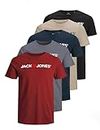 JACK & JONES Herren JJECORP Logo Tee SS Crew Neck 5er Pack Kurzarm T-Shirt, Pack B, Black/Grisaille/RedDahlia/Crockery/NavyBlazer, XL