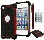 Bastex Hybrid Armor Case for Apple iPod Touch 4, 4th Generation - Red+Black **Includes Screen Protector and Stylus**