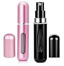 WROLY Perfume Atomiser 5ML, Refillable Perfume Bottle with Rubber Sealing Ring, Mini Portable Perfume Travel Bottle, Travel Perfume Bottle Easy to Carry, Perfect for Travel & Outdoor (Pink + Black)