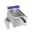 TAIMIKO Electric Deep Fryer Commercial Stainless Steel Tank With Lid Easy Clean Home and Commercial Use Countertop Kitchen Fat Fryer Frying Machine for French Fries UK plug (Single Tank,8L)