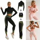 Women Long Sleeve Yoga Set Zipper Top Sport Suit Bra Workout Clothes Gym Fitness