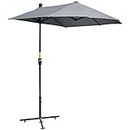 Outsunny 6.6 x 6ft Patio Umbrella with Double-Sided Canopy, Outdoor Market Half Parasol Sun Shade with Crank Handle and Cross Base for Garden, Balcony, Dark Grey