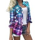 Zeiayuas Womens Plaid Shirt Ladies Cotton Tops Button Down Roll Up Long Sleeve Tartan Shirts Ladies Oversize Boyfriend Shirts Casual Flannel Checked Shirt with Pocket