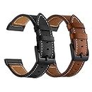 LDFAS Leather Band Compatible for Fitbit Sense 2 /Versa 4 Bands, (2 Pack) Women Men Accessory Watch Strap with Black Metal Buckle Compatible for Fitbit Sense, Versa 3 Band, Brown+Black