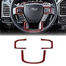 YAMUDA Compatible with 3PCS Carbon Fiber Car Steering Wheel Cover Trim Interior Accessories for Ford F150 2015 2016 2017 2018 2019 2020 (Red)