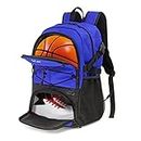 WOLT | Basketball Backpack Large Sports Bag with Separate Ball Holder & Shoes Compartment, Best for Basketball, Soccer, Volleyball, Swim, Gym, Travel (Blue)