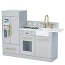 Teamson Kids Little Chef Charlotte Modern Modular Interactive Wooden Play Kitchen with Refrigerator, Stove and Sink in Grey with Gold Accents