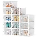 Shoe Storage X-Large Shoe Organizer Fit up to US Size 13, Clear Plastic Stackable Shoe Box with Magnetic Door, Shoe Rack with Aromatherapy Stick for Entryway, Closet, Under the Bed, Cabinet