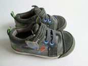 Zapatos para bebé Robeez 4,5 niños Alienz Tenis Gancho y Lazo Cuero Fácil de Poner Gris Azul