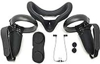 TNE Accessories Bundle Kit for Oculus Quest 1 VR Headset & Controllers | Headphones/Earphones, Silicone Face Cushion Mask, Grip Case, Knuckle Hand Strap, Lens Cover Pad, Thumbstick Caps (Black)