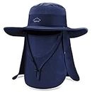 BROTOU Sun Cap Fishing Hats UPF 50+ Wide Brim Outdoor Protection Hat with Face & Neck Flap Cover (Navy Blue)
