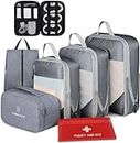 EMYA 7pcs Compression Travel Packing Cubes Set for Luggage and Suitcase Organisers with First Aid Kit, Bagsmart Compression Packing Cells/Cubes for Travel Bag, Travel Accessories for Efficient Packing